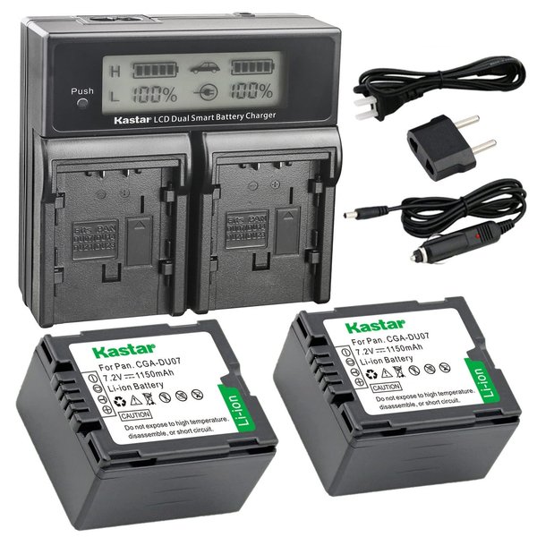 Kastar LCD Dual Smart Fast Charger & 2 x Battery for Panasonic CGR-DU07, CGA-DU07and PV-GS31, PV-GS33,PV-GS34, PV-GS35, PV-GS39, PV-GS400, PV-GS500, PV-GS50, PV-GS50S, PV-GS55 Digital Camcorder