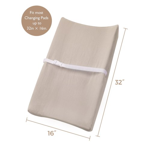 Changing Pad Cover for Baby Boy Girl 2 Pack, Muslin Changing Table Pad Covers with Boho Style, Neutral Nursery Bedding Essentials Soft and Breathable(Beige & Cream)