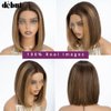 DÉBUT Short Bob Ombre Highlight Blonde Brown Lace Front Wigs Human Hair Wigs Middle Part Wigs Brazilian Virgin Straight Hair 13x4x1 T Part Wigs for Black Women Piano Color 10 Inches