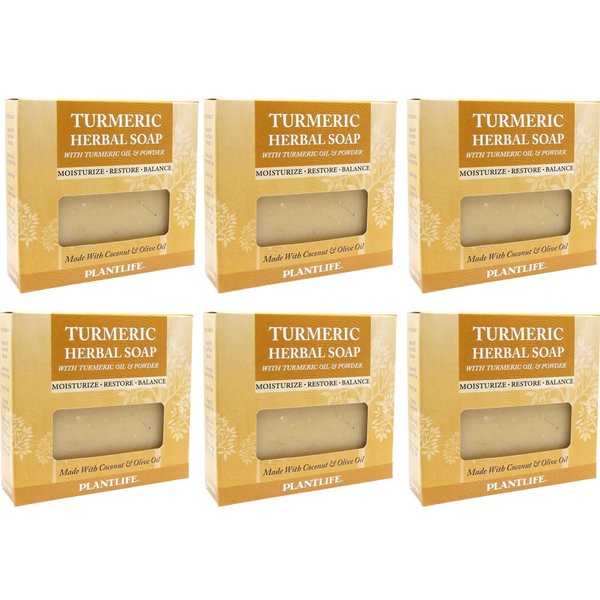 Plantlife Turmeric 6-Pack Bar Soap - Moisturizing and Soothing Soap for Your Skin - Hand Crafted Using Plant-Based Ingredients - Made in California 4.5oz Bar