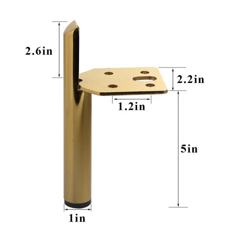 Osring Modern Furniture Legs 5 Inch Metal Furniture Table Leg Gold, Steel Side-Mounted Sofa Cabinet Feet Set of 4, Also for Home Coffee Table Feet DIY Replacement