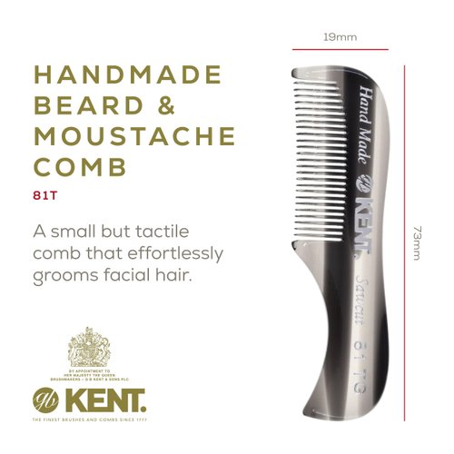 Kent A 81T Graphite X-Small Gentleman's Beard and Mustache Pocket Comb, Fine Toothed Pocket Size for Facial Hair Grooming and Styling. Saw-cut of Cellulose Acetate, Hand Polished. Hand-Made in England