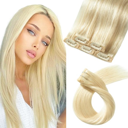 Clip in 20 Inch Hair Extensions Platinum Blonde 30g 5 Pcs Real Human Hair Extensions For women