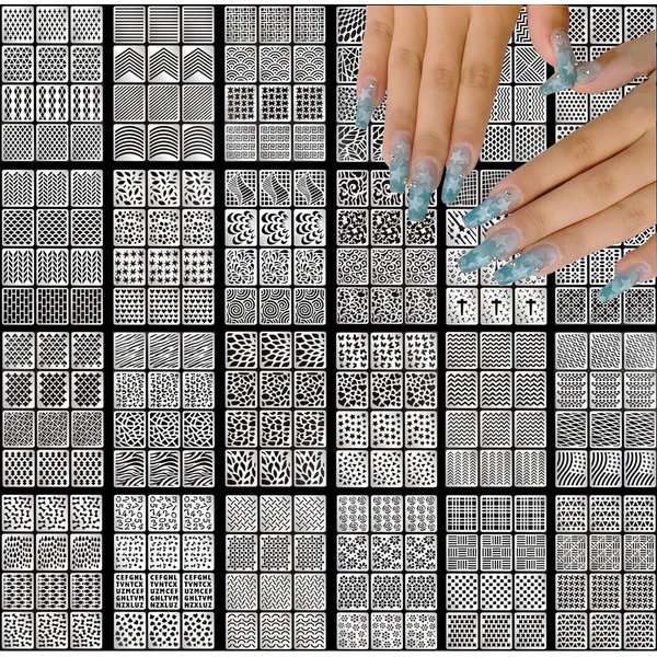 SONGJIE Nail Vinyls Stencils Nails Stickers Set, 96 Designs 288 Pcs Sheets Cute Easy Nail Art Decal Stickers Stencils Hollow Nail Polish Stencil Stickers