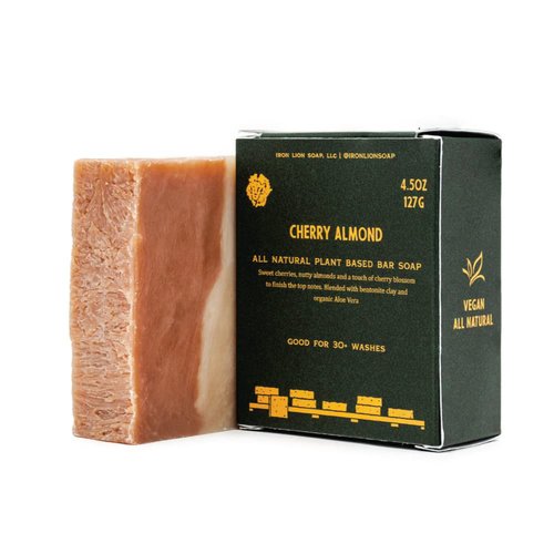 Iron Lion Soap - Cherry Almond Organic Soap Bar - Made in USA - Plant Based, Vegan, Cold Process Handmade Soap - Moisturizing Bath Soaps for All Skin Types
