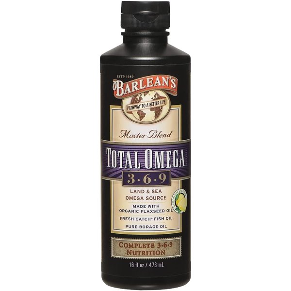 Barlean's Total Omega 3 6 9 Liquid Fish Oil Supplement with Borage and Flaxseed Oil 6,468 mg of Omegas EPA, DHA, ALA, and GLA for Joint and Heart Health, 16 oz