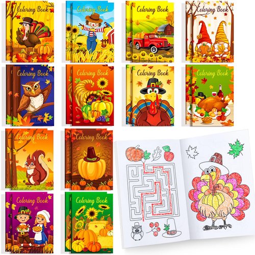 BenLouis Fall Mini Coloring Books for Kids Fall Harvest Party Favors Activity Book Prizes Thanksgiving Goodie Bag Stuffer in Bulk for Autumn Birthday Party Gift Favor Classroom Craft Supplies（60pcs）