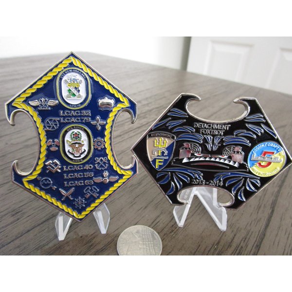 2013-2014 * Assault Craft Unit 5 USS Boxer LHD 4 & USS New Orleans LPD 18 * (LCAC 32, 79, 40, 56, 63) USN Challenge Coin Measures Approx. 3 1/2" x 2 1/2" inches