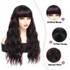 X-TRESS 22Inch Highlight red Wavy Wigs with Bangs Synthetic Natural Curly Bang Piano red Wigs Synthetic Wavy Heat Resistant Fiber Coloured Wigs with Bang for Black Women（F1B/BURG）