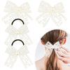 PLwelth Lace Bow Hair Clips Bow Hair Scrunchies for Women Girls Toddlers Cute Pearl Bow Hair Pins Non Slip Hair Barrettes for Long Short Thin Thick Hair Beige Wedding Party Accessories for Bridal