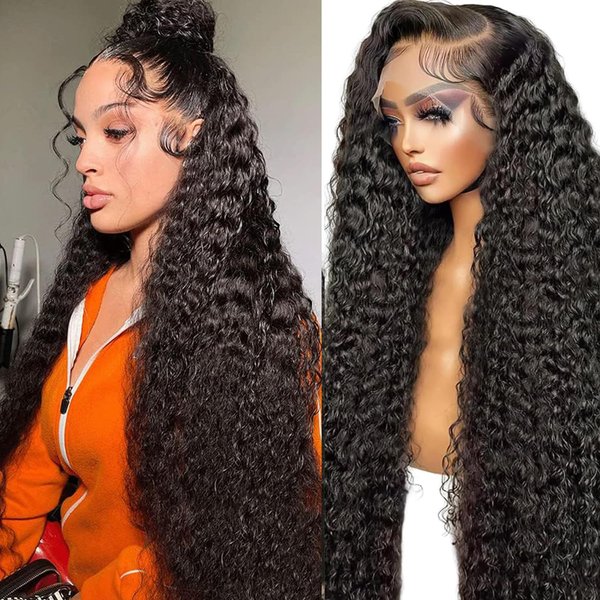 Water Wave Lace Front Wigs Human Hair Pre Plucked 13x4 Transparent Glueless Lace Frontal Wigs 150% Density Curly Lace Front Wigs Wet and Wavy Human Hair With Babyhair For Black Women(Curly Wig,20)