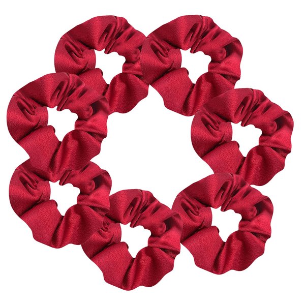 7 Pcs Satin Sleep Hair Scrunchies Pillow Hair Ties Silky School Elastic Hair Bobbles Soft Wrist Scrunchies Ponytail Holders Curly Hair Accessories for Women Girls (Red)