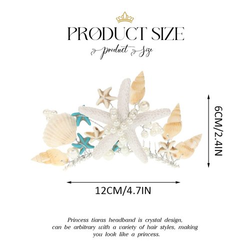 Yean Starfish Tiara Comb Silver Shell Girls Princess Hair Comb Costume Party Hair Accessories Pearl Hair Piece for Women and Girls