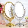Guppy Desktop Antique Vintage European Style Two Sided Swivel Oval Tabletop Vanity Makeup Mirror with Embossed Hollow Flower Shiny Pedestal(Gold)