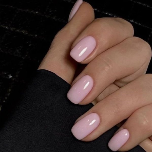 Pink Press On Nails Short Square with Nail Glue Kit Reusable Baby Pink Fake Elegant Nails False Nail Set Jelly Glue Nail File 12 Sizes 24pcs