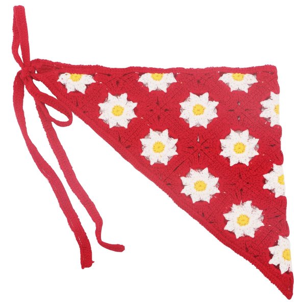 FZBNSRKO 1 Pack Crochet Bandana Head,Kerchief Hair Scarf,Knitted Hair Crochet Hair Kerchief Tie Headwrap Floral Hair Bandanas for Women Girls,Red