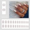 SINHOT Press on Nails Medium Square Fake Nails Chrome Acrylic Nails Glossy Glue on Nails White Aurora Squoval Artificial Nails Pearl Flash Stick on False Nails with Design 24 pcs