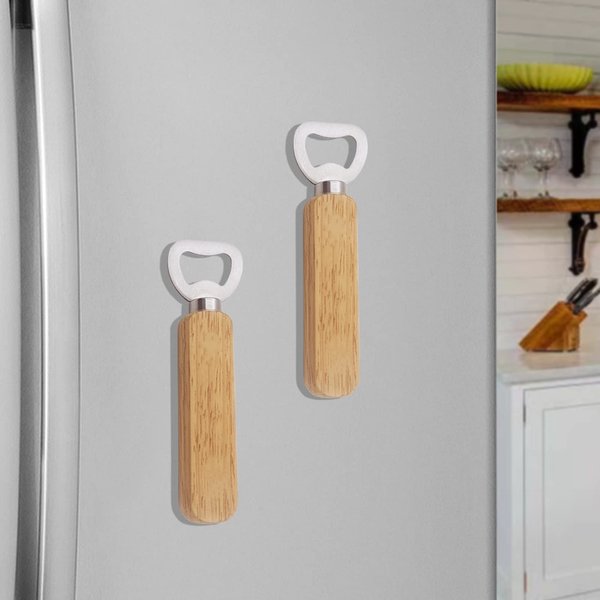 Magnetic Beer Bottle Opener for Fridge with Solid Wood Handle, Easily Stay on the Fridge and RV for Convenient Storage - Cool Kitchen Gadget, Gift for Fathers Husbands - 2 pack