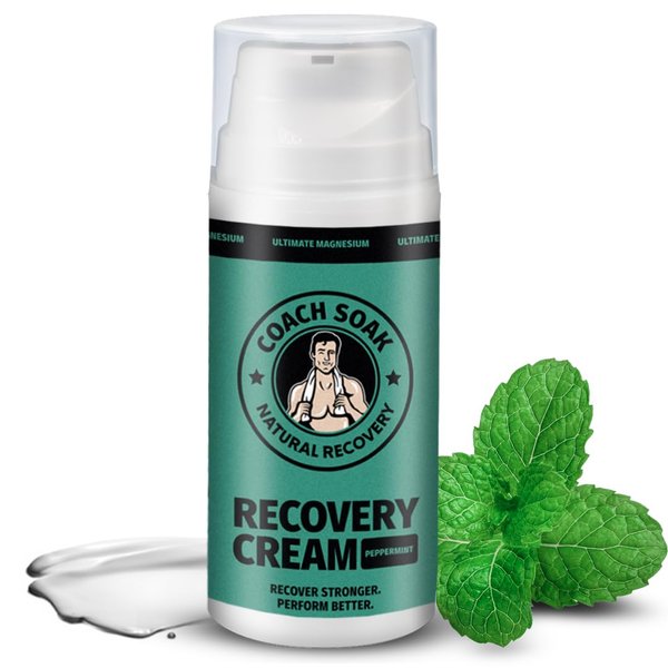 Coach Soak Magnesium Lotion with MSM - Natural Recovery Cream with Magnesium Chloride & Vitamin C - Topical Magnesium - Rapid Absorption & Relaxation for Sore Muscles & Joints (Cooling Menthol, 3.4oz)