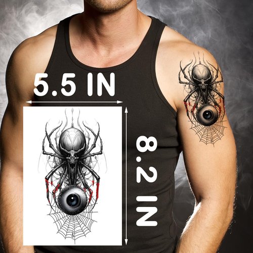 6-Pack Halloween Temporary Tattoo Stickers – 5.5 x 8.2 Inch – Skull, Spider, Owl, and Ghost Designs for Adults and Kids