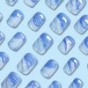 Tyuimhx Blue White Gradient Press on Nails Short Square Fake Nails Ombre False Nails With Gold Line Design Full Cover Stick on Nails Summer Acrylic Artificial Nails for Women Girls Glue on Nails 24Pcs