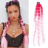 Long Braided Bubble Colored Hair Extensions, 25 Inches Bubble Kinky Rave Straight Ombre Lantern Braid Extension with Hair Tie Hairpieces for Girls Daily Wear (Red Pink)