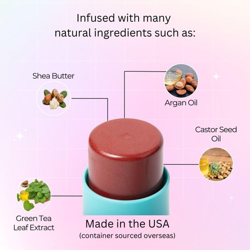 SURFCHIQUE Open Face Color Stick 3-in-1 multistick - lip & cheek tint - cream blush stick with brush - dark pink berry red