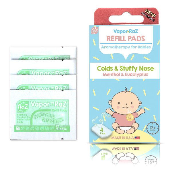 RaZbaby Vapor-RaZ Refills/Baby Cough and Cold Relief/Use at Home & on The go/All Natural Menthol & Eucalyptus / 4 Refills