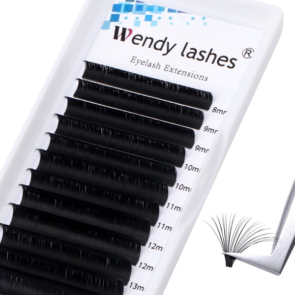 Volume Lash Extensions Easy Fan Volume Lashes .05 .07 8-14mm C/D Curl Mixed Self Fanning 4D 5D 6D~10D Easy Fan Cluster Rapid Automatic Blooming Lash Extensions by WENDY LASHES(0.05-CC, 8-14mm)