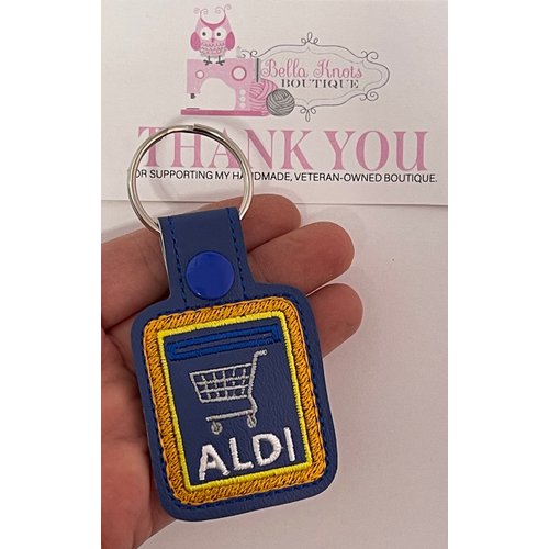 Aldi Quarter Keeper Keychain, Aldi Shopping Cart Quarter Holder Keychain, Handmade in USA from faux leather. Holds Quarter for shopping cart, Unique gift under $10