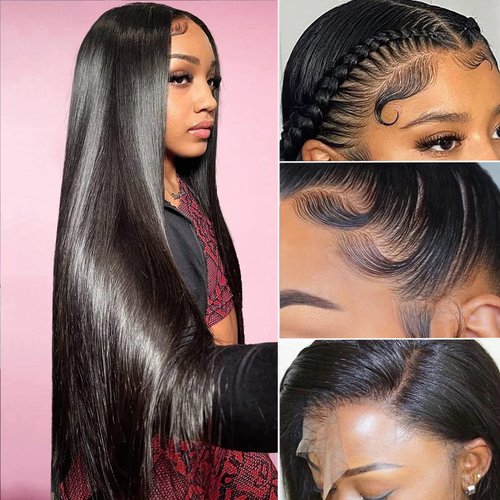 Lipai Hair Straight Lace Front Wigs Human Hair Pre Plucked 13x4 HD Transparent Lace Frontal Wigs Human Hair Natural Hairline 220% Density Glueless Brazilian Virgin Human Hair Wigs for Women 26 Inch