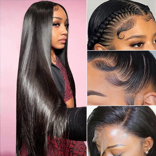 Lipai Hair Straight Lace Front Wigs Human Hair Pre Plucked 13x4 HD Transparent Lace Frontal Wigs Human Hair Natural Hairline 220% Density Glueless Brazilian Virgin Human Hair Wigs for Women 26 Inch