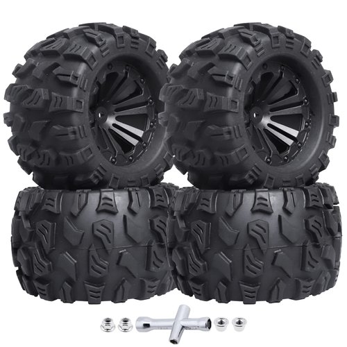 2.8" PreGlued 1/10 Scale RC Truck Tires and Wheels 12mm Hex for Traxxas Rustler Slash 4x4 2WD Redcat Volcano EPX S30 Blackout XTE, Set of 4