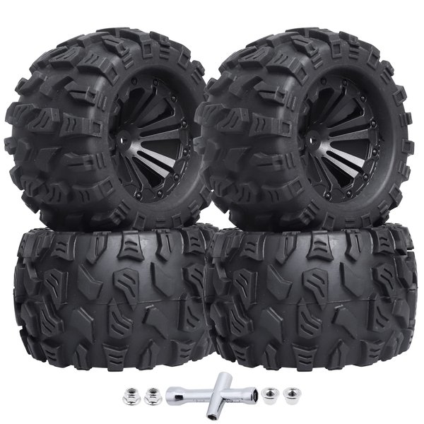 2.8" PreGlued 1/10 Scale RC Truck Tires and Wheels 12mm Hex for Traxxas Rustler Slash 4x4 2WD Redcat Volcano EPX S30 Blackout XTE, Set of 4
