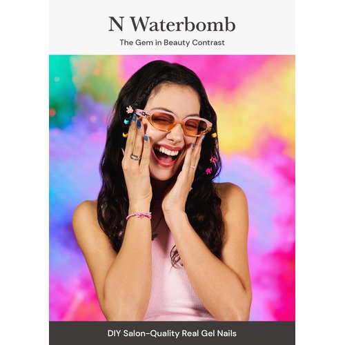 ohora Semi Cured Gel Nail Strips (N Waterbomb) - Works with Any Nail Lamps, Salon-Quality, Long Lasting, Easy to Apply & Remove - Includes 2 Prep Pads, Nail File & Wooden Stick