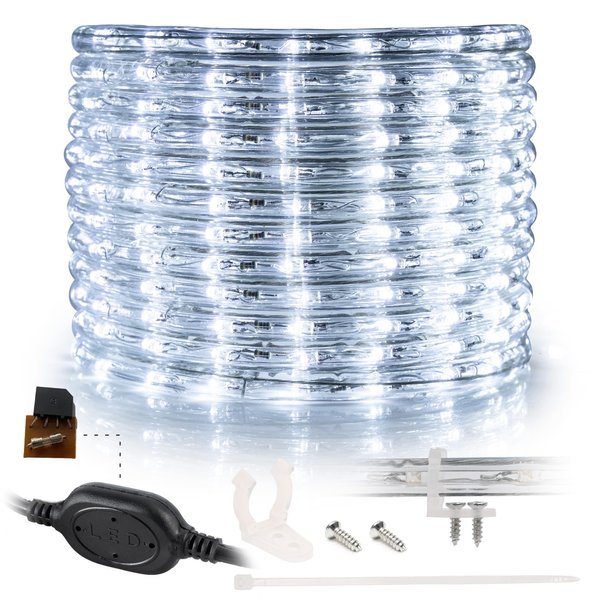 WYZworks 216LEDs, 20ft LED Rope Light, Connectable Waterproof Permanent Outdoor Clear PVC Tube, ETL Certified, Christmas Trees Holiday Decorative Landscape Backyard Patio Accent Lighting - Cool White