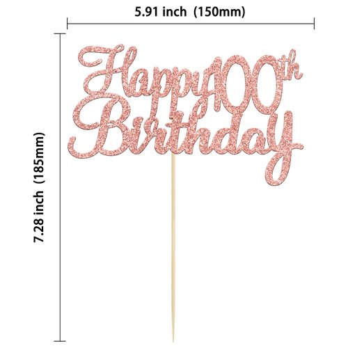 Gyufise 1 Pack Rose Gold Happy 100th Birthday Cake Topper Glitter Happy 100 Cupcake Topper Cheers to 100 Fabulous Cake Decoration for 100th Birthday Party Decoration Supplies
