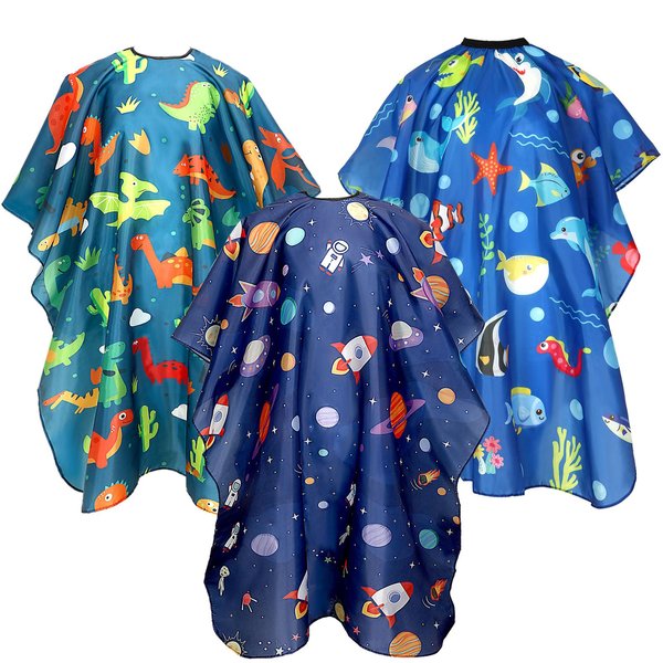 FEBSNOW 3 Pack Kids Hair Cutting Cape Professional Hairdressing Salon Cape for Children Salon Barber Styling Coloring Hair Hair Cutting Cape Accessories（3 Style）