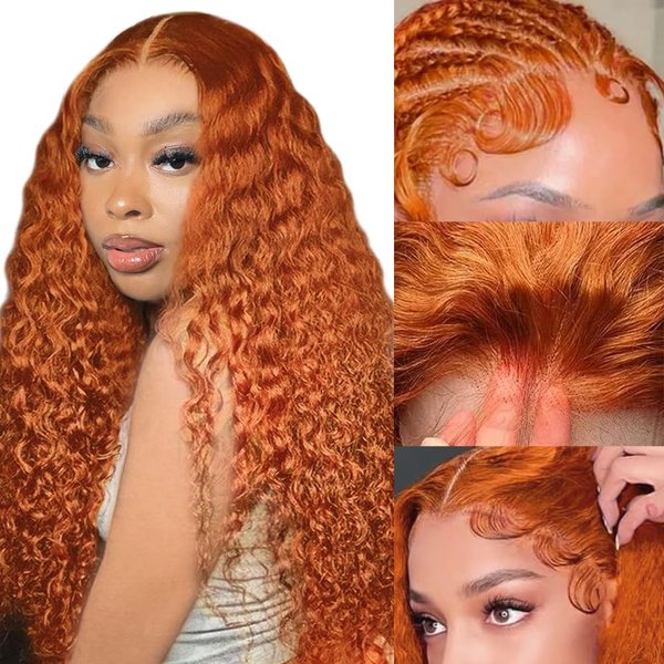 Ginger Lace Front Wigs Human Hair 180% Density Ginger Deep Wave Wig Human Hair 13x4 Hd Ginger Orange Lace Front Wigs Human Hair Pre Plucked with Baby Hair 20 Inch Ginger Curly Wig Human Hair for Women
