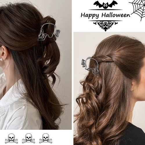 Halloween Hair Clips Skull Claw Clips Metal Black Claw Clips Skull Head Shape Design Hair Accessories for Women Girls Thick Thin Hair Cosplay Halloween Decorations 1PCS