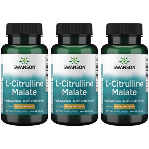 Swanson L-Citrulline Malate - Amino Acid Supplement Promoting Energy Production & Healthy Blood Circulation - Natural Formula Supporting Overall Wellness - (60 Capsules, 750mg Each) 3 Pack