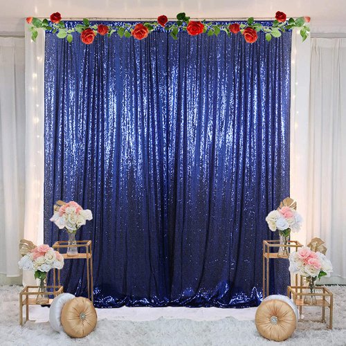 AMZLOKAE Sequin Backdrop Curtain Navy Blue 4FTx7FT Shimmer Curtain Panel Photography Backdrop Sequin Baby Shower Curtain Glitter Backdrop for Wedding Backdrop Sparkle Payette Sequin Backdrop