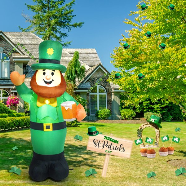 SHDEJTG 4 Ft Inflatable St Patricks Day Leprechaun Lighted Blow Up Shamrock Outdoor Yard Decoration with LED Light for Yard Garden Lawn Holiday