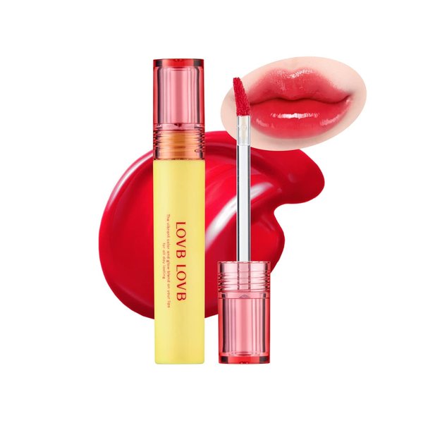 LOVB LOVB Pudding Glow Korean Lip Tint | Long-Lasting Lip Gloss Tint for Glowy | Moisturizing | High Pigmented | Non-Sticky Glossy Lip Stain 0.14 Oz (01 RED BERRY)