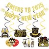 Gold Cheers To 2025 Happy New Year Banner and New Years Hanging Swirls, New Year Eve Banner 2025 Happy Nye Banner 2025 for Happy New Year Party Decorations 2025, New Years Eve Party Supplies 2025