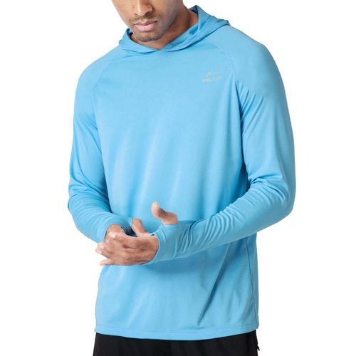Willit Men's Sun Shirts UPF 50+ Protection Hoodie Rash Guard Shirt SPF UV Shirt Long Sleeve Fishing Outdoor Lightweight Blue L