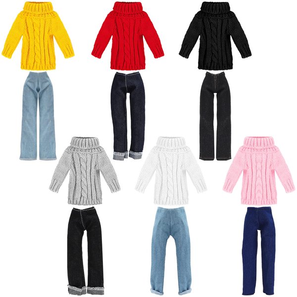 SOTOGO 12 Pieces Doll Clothes and Accessories for 11.5 Inch Girl Doll Winter Energetic Playset Include 6 Sets Handmade Sweater Tops and Denim Pants Outfit