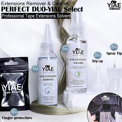 Tape in Extension Remover & Adhesive Residue Cleaner Professional Kit, YIAE Selection Extra Strong Lemon Oil Wig Tape and Adhesive Remover, Wig Glue Remover Tape in Remover Gentle on Skin-(100+100ml)