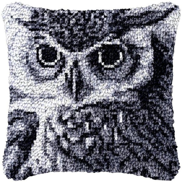 Grey Owl Latch Hook Pillow Cover Kits for DIY Handmade Throw Pillow Cross Stitch Latch Hook Pillowcase Rug Kits with Preprinted Canvas Crochet Yarn Kits Needlework Crafts 17'' X 17''(a4)