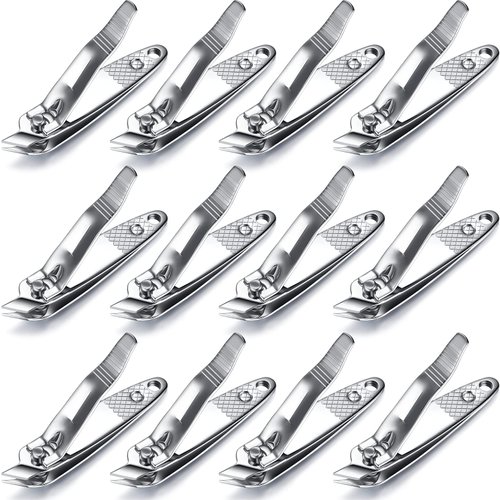 12 Pcs Slanted Edge Nail Clippers Metal Side Cuticle Clippers for Nails Cutting Curved Nail Edge Trimmer Cutter Angled Travel Pedicure Manicure Tool